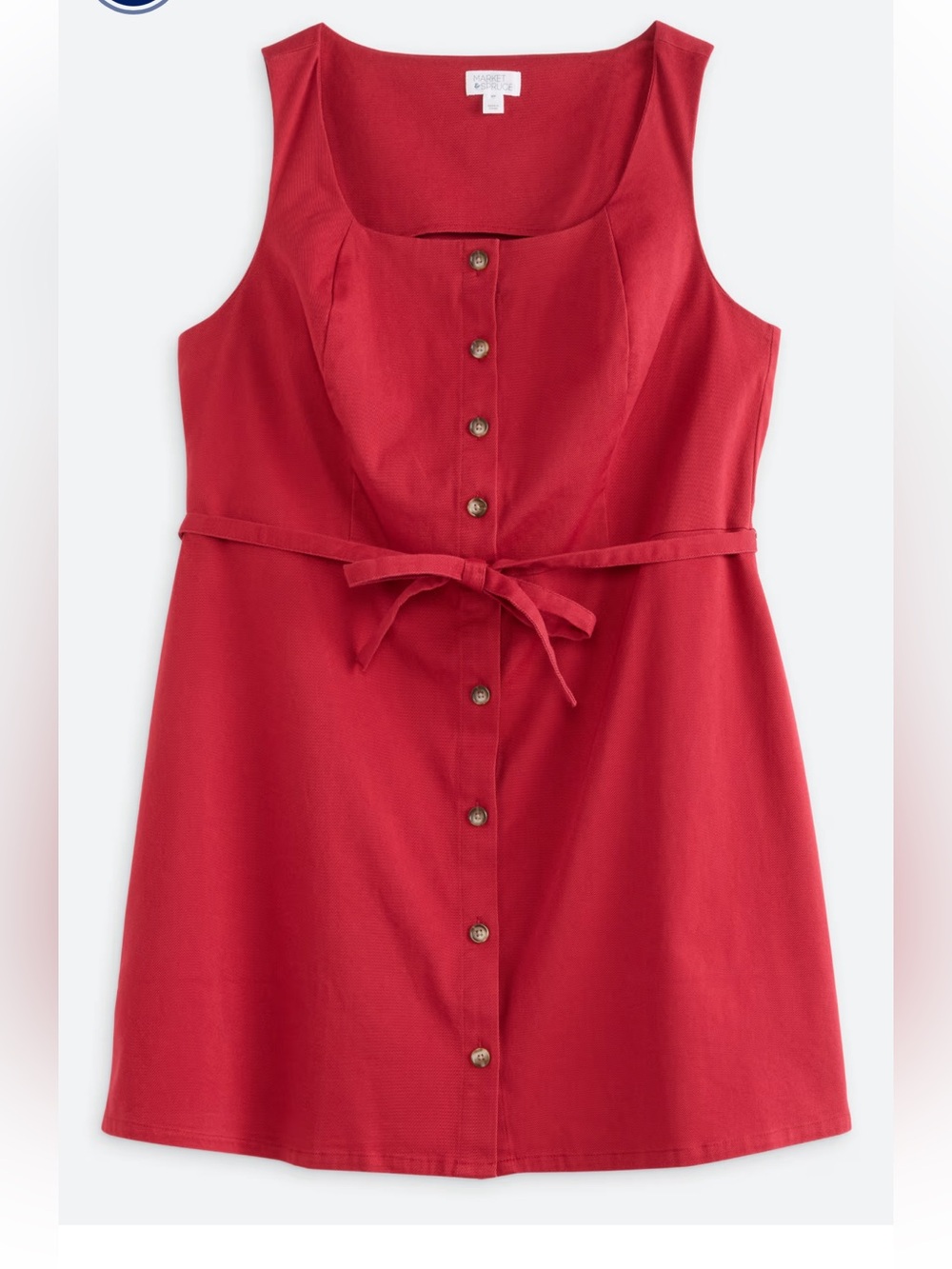 Market & Spruce Red Button-Front Tie-Waist Mini Dress